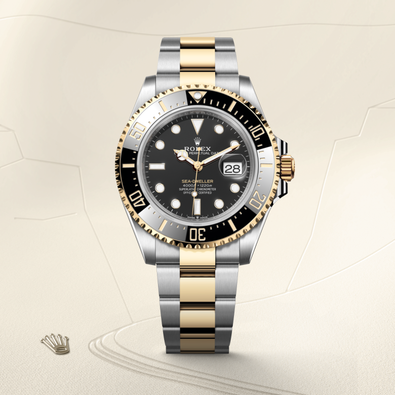 rolex sea-dweller in yellow rolesor - combination of oystersteel and yellow gold, m126603-0001 - watch with background color - ben bridge