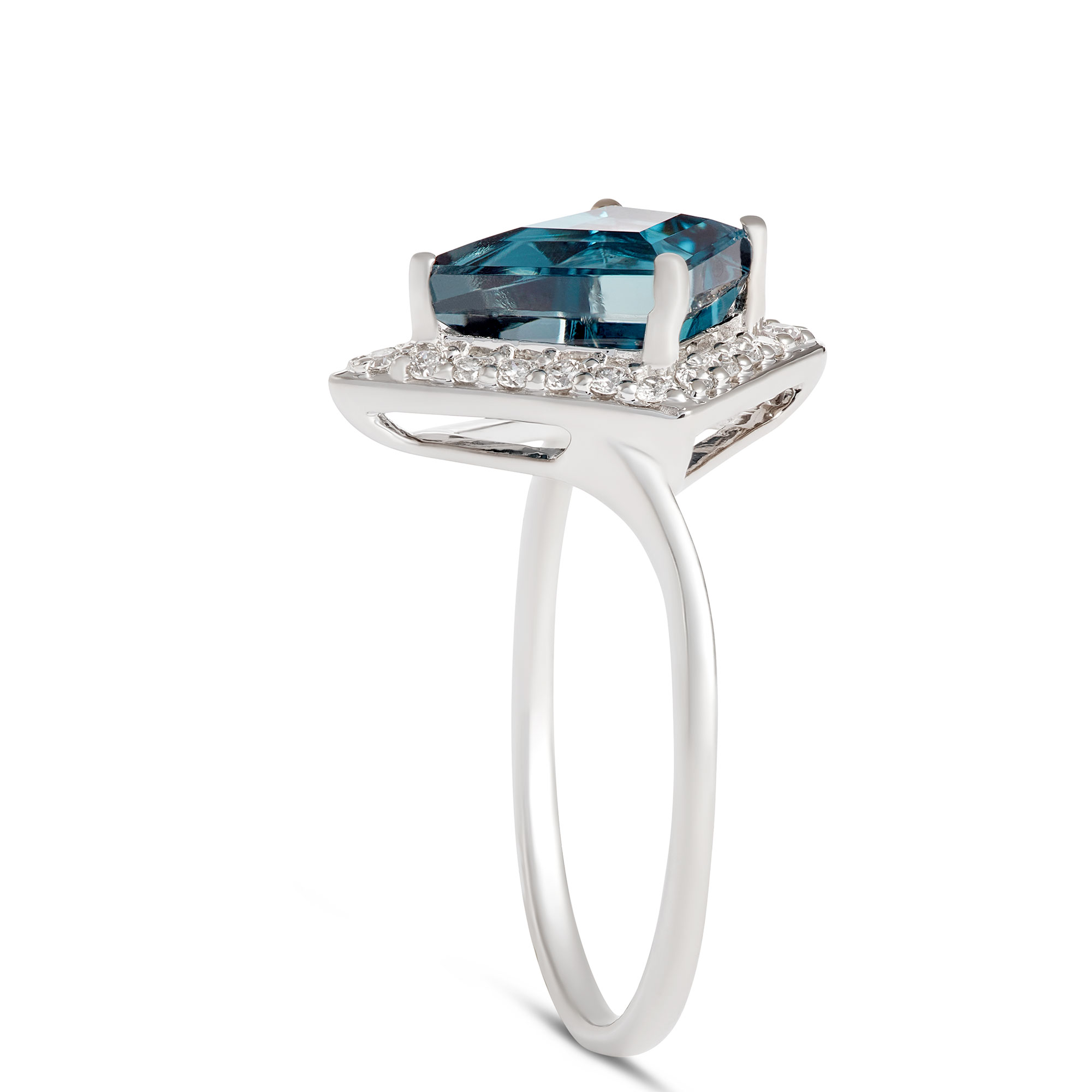 Kite Blue Topaz and Diamond Ring, 14K White Gold PJ00084RF BT