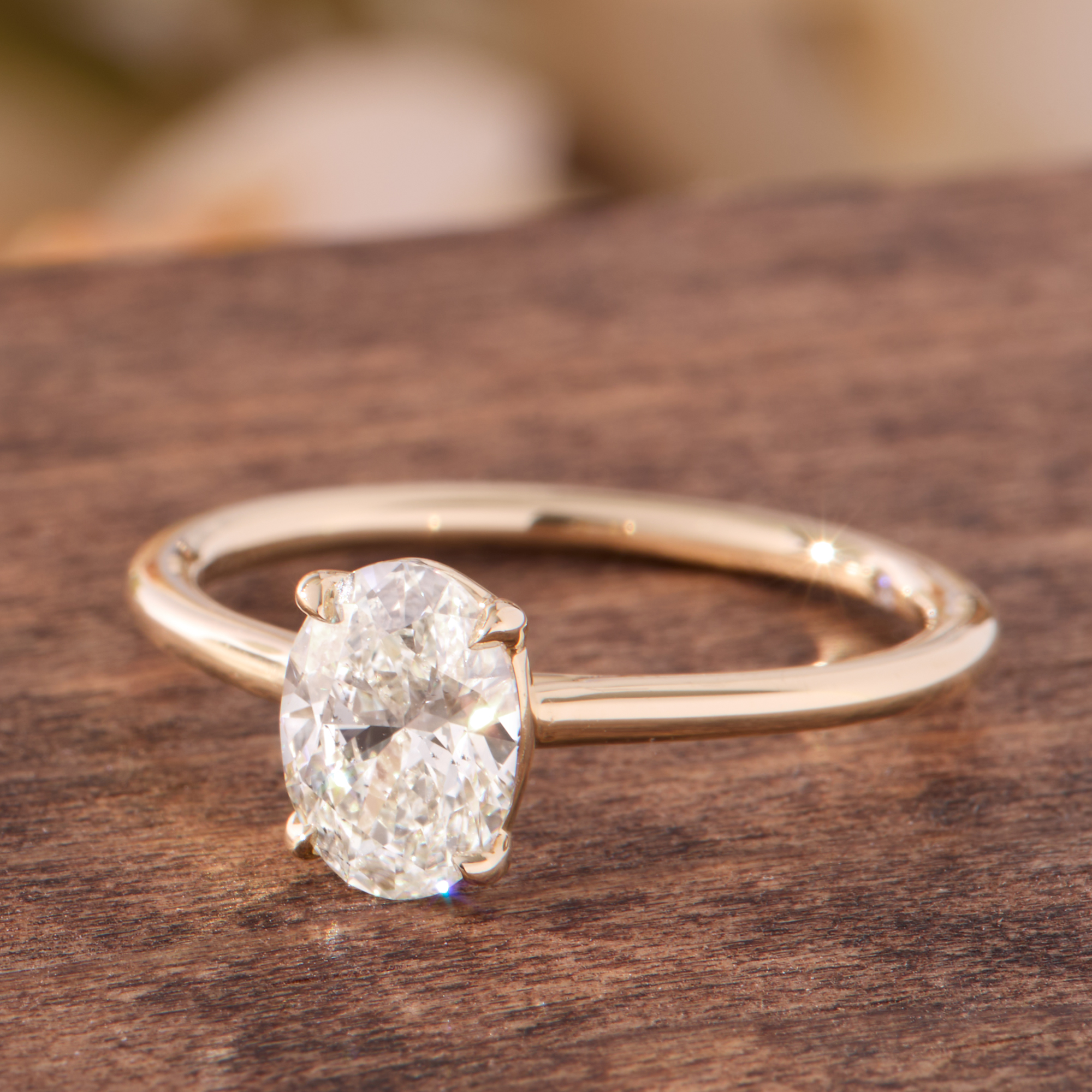 Bella Ponte "Whisper" Oval Cut Diamond Engagement Ring, 14K Yellow Gold