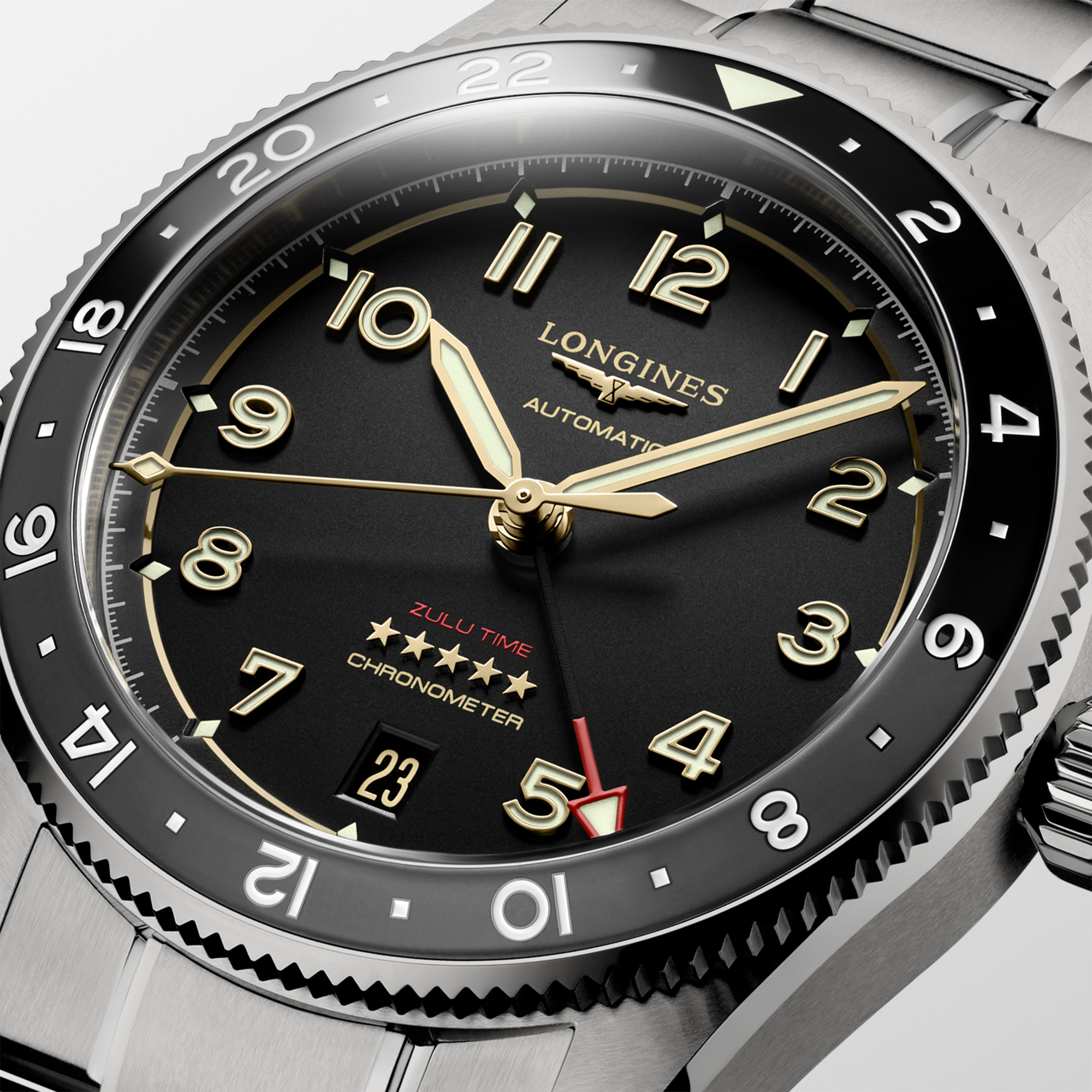 Longines Spirit Zulu Time Titanium Black Dial Watch, 39mm