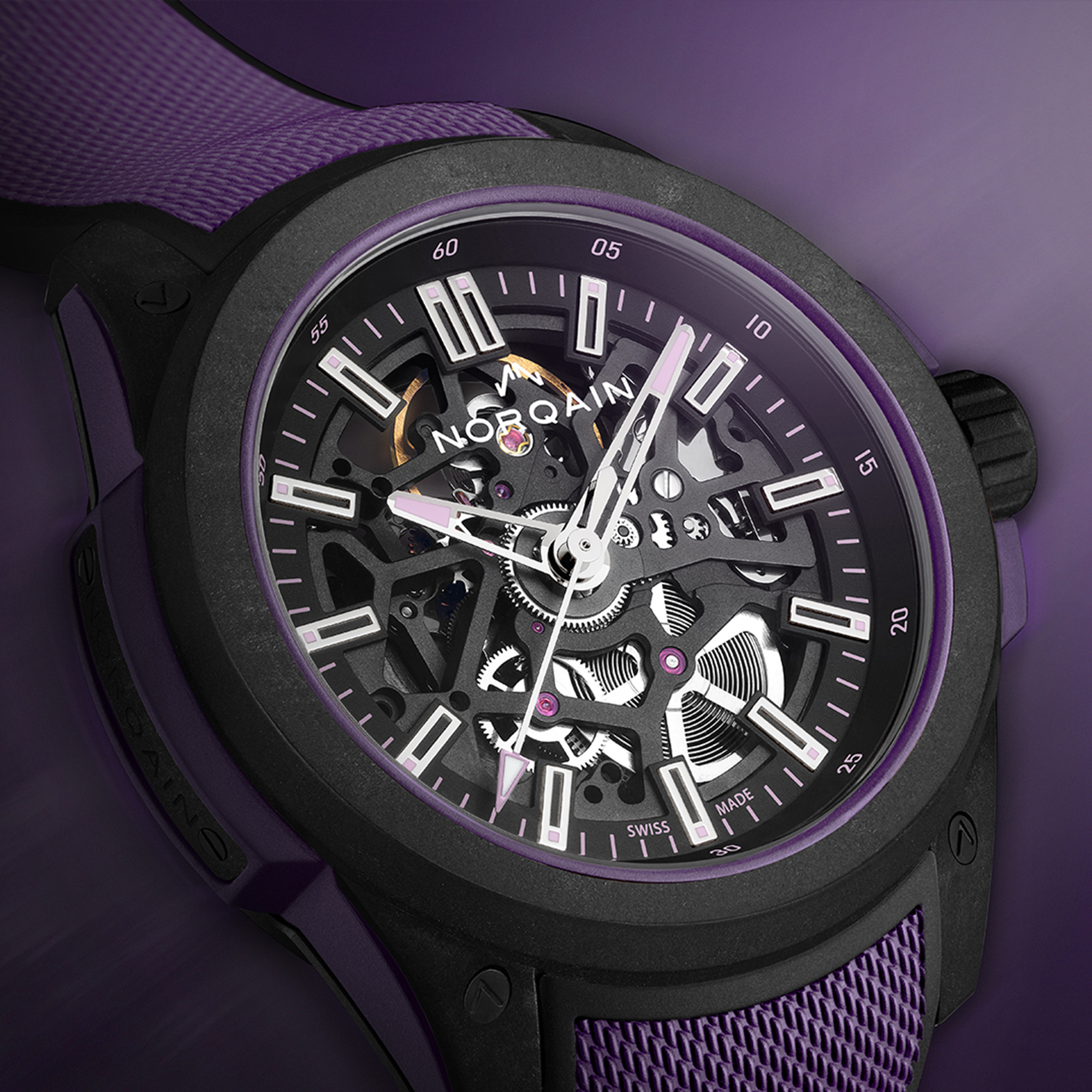 NORQAIN Wild One Skeleton Black Dial Watch, 42mm