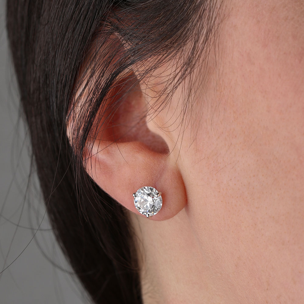 Ikuma Classic Round Diamond Studs, 3 Carat Total Weight,14K White Gold