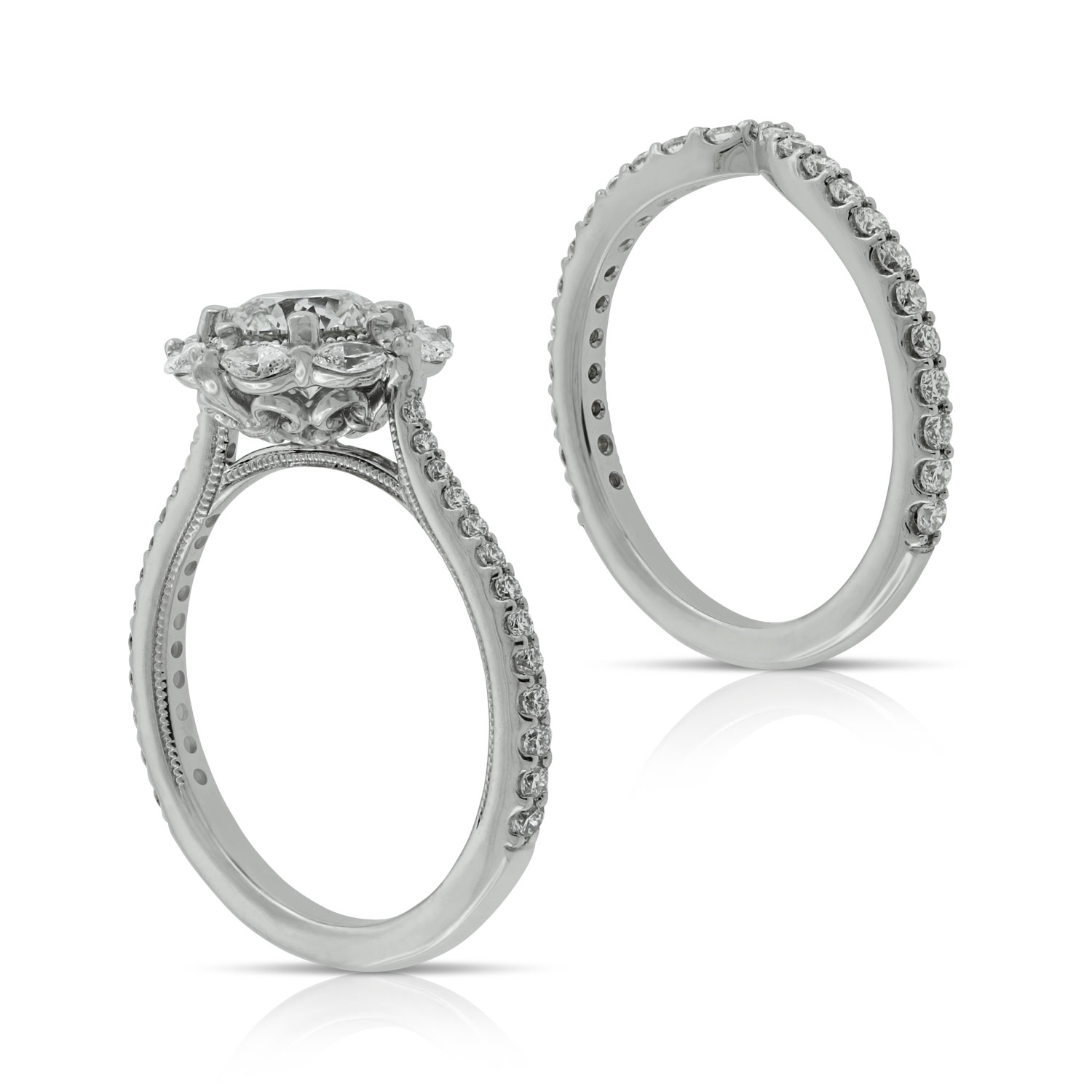 Ben Bridge Signature Diamond Marquise Halo Bridal Set 18K