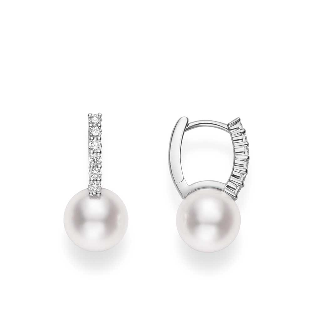 Mikimoto Akoya Cultured Pearl & Diamond Hoop Earrings 18K