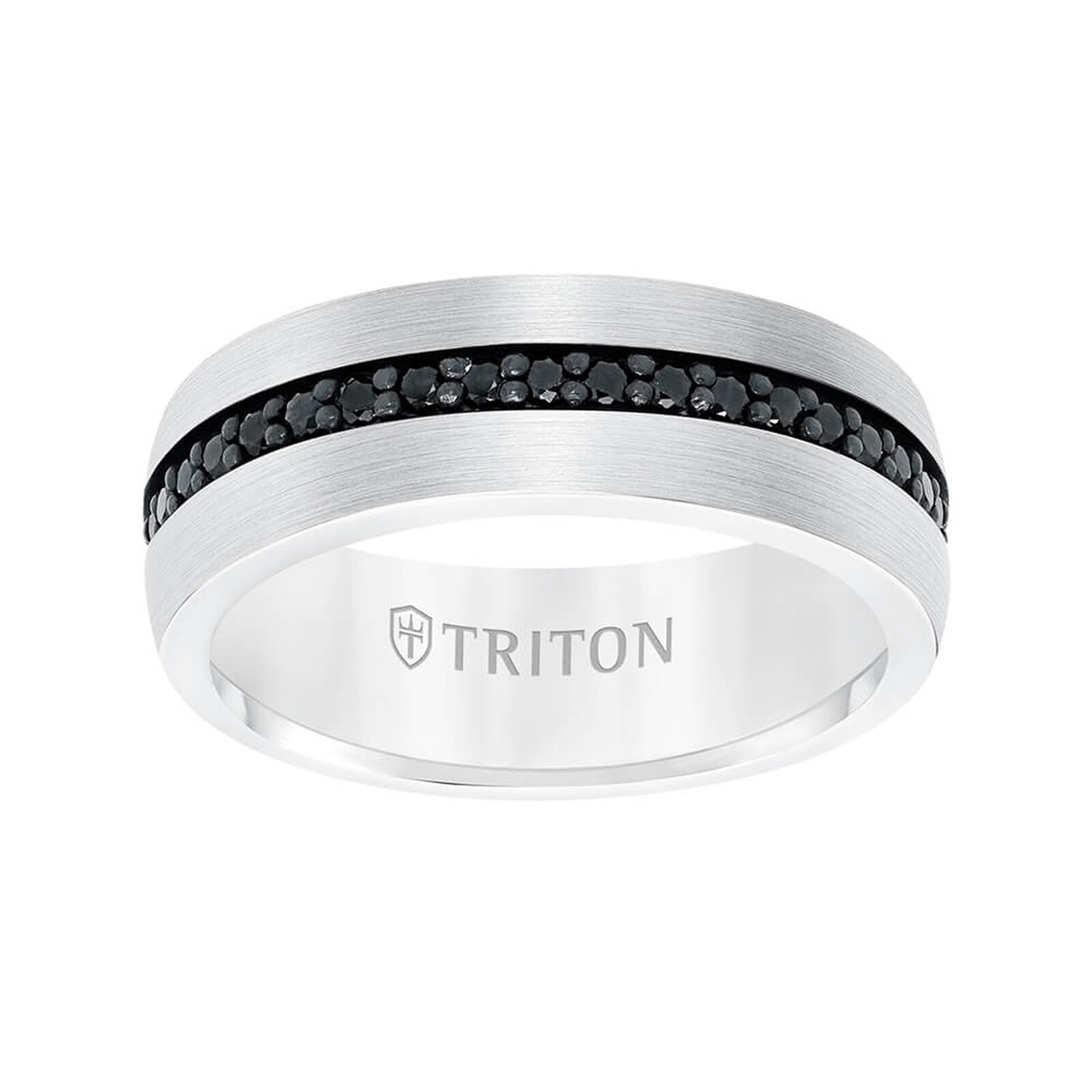 TRITON Stone Comfort Fit Black Sapphire Eternity Band in White Tungsten, 8 mm&nbsp;