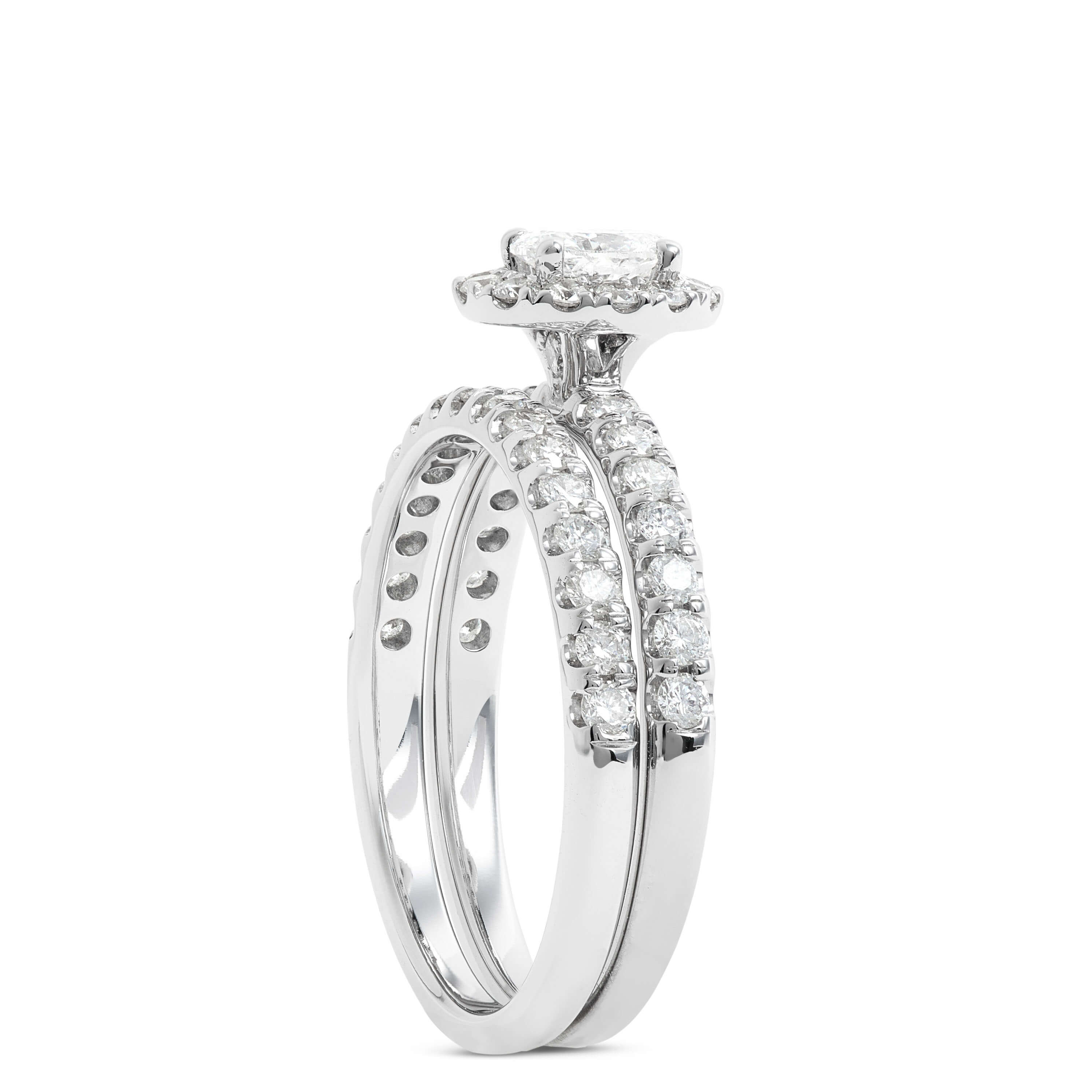 Fancy Cut Diamond Halo Bridal Set, 14K White Gold