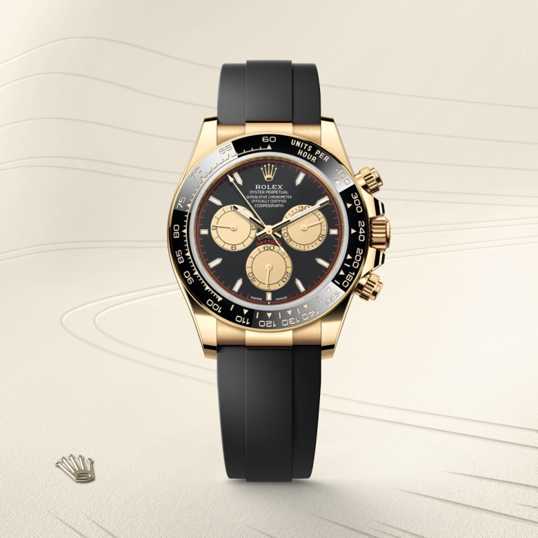 rolex cosmograph daytona in 18 ct yellow gold, m126518ln-0004 - watch with background color - ben bridge