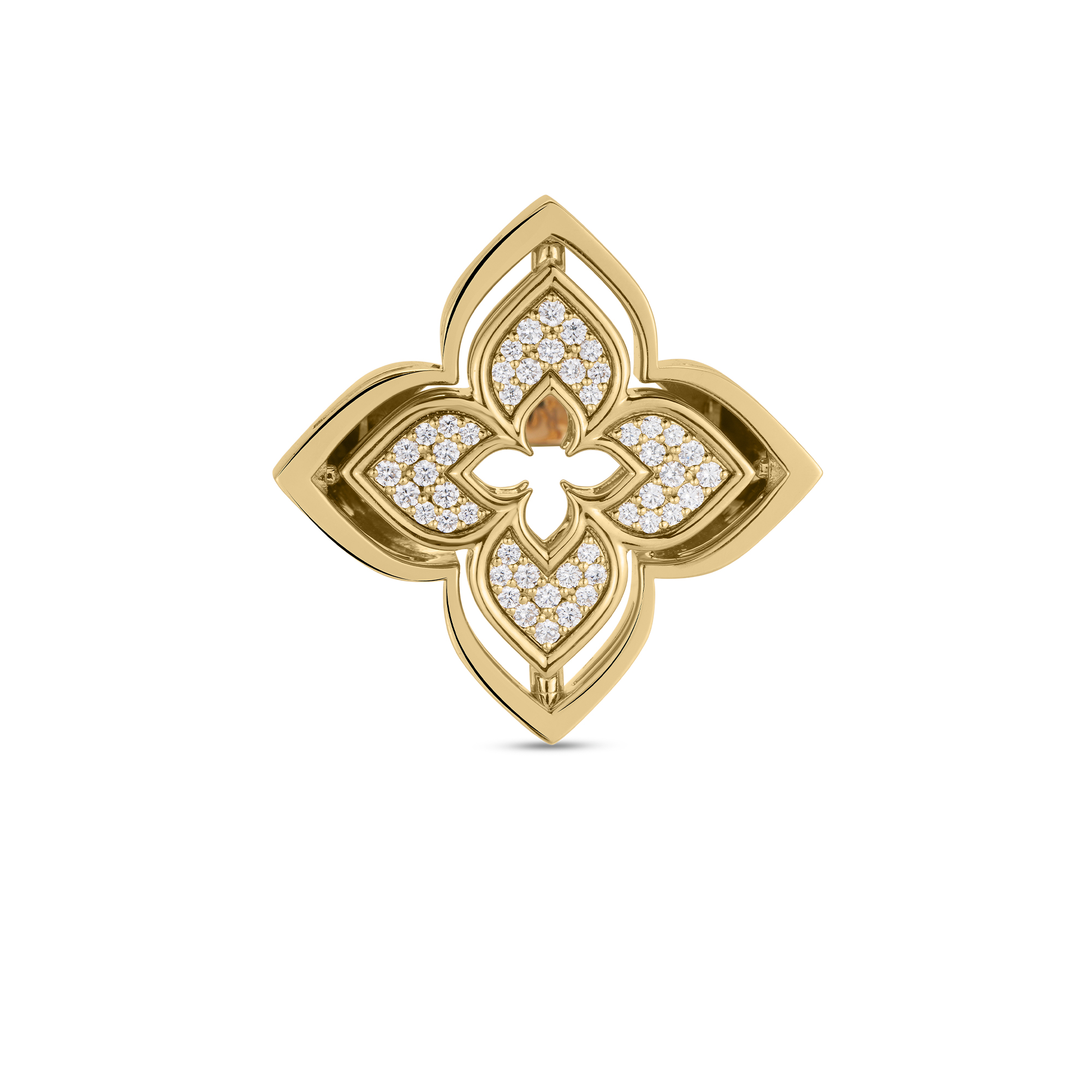 Roberto Coin 18k Yellow Gold Venetian Princess Pirouette Pave Diamond & Mother of Pearl Flower Ring