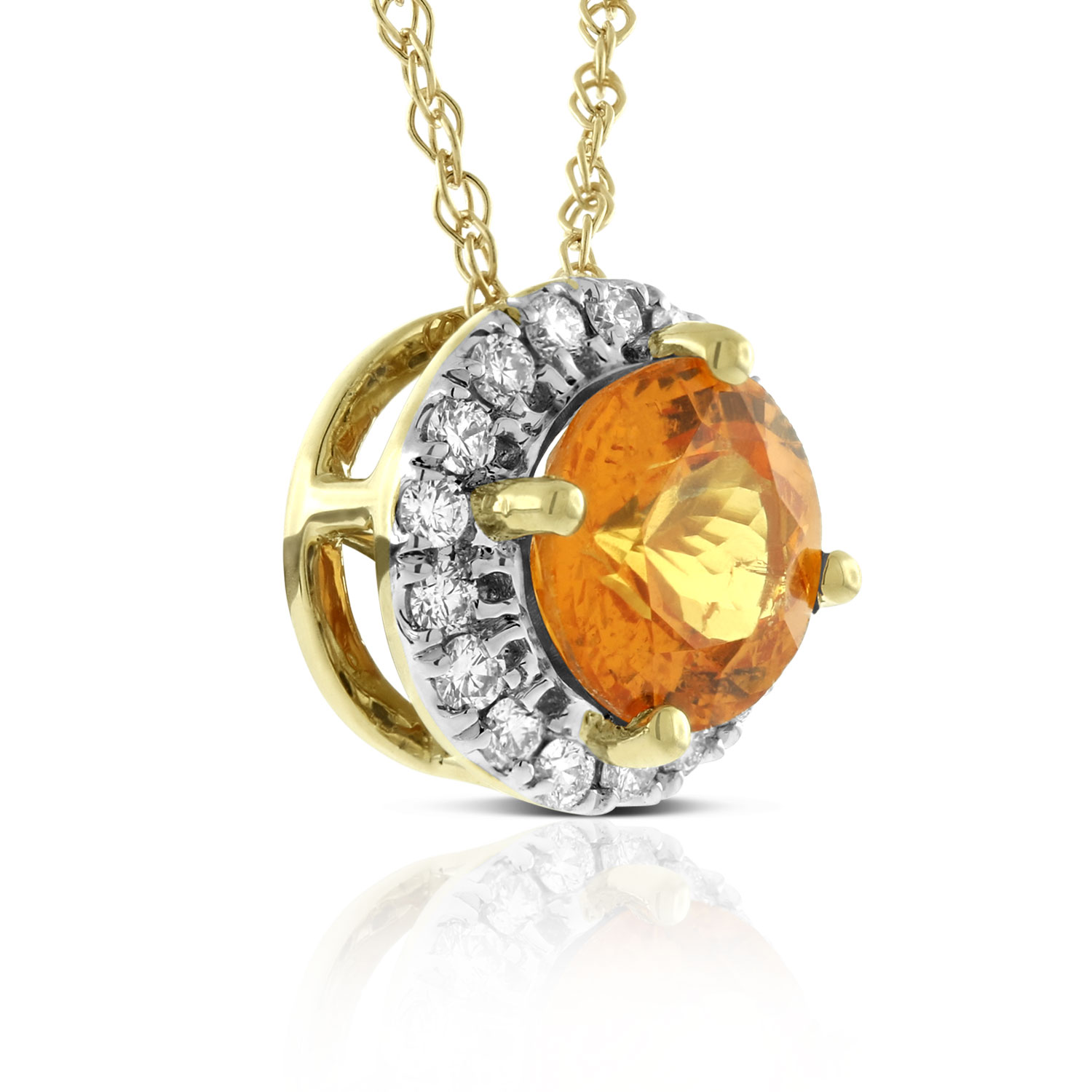 Spessartite Garnet & Diamond Halo Pendant 14K