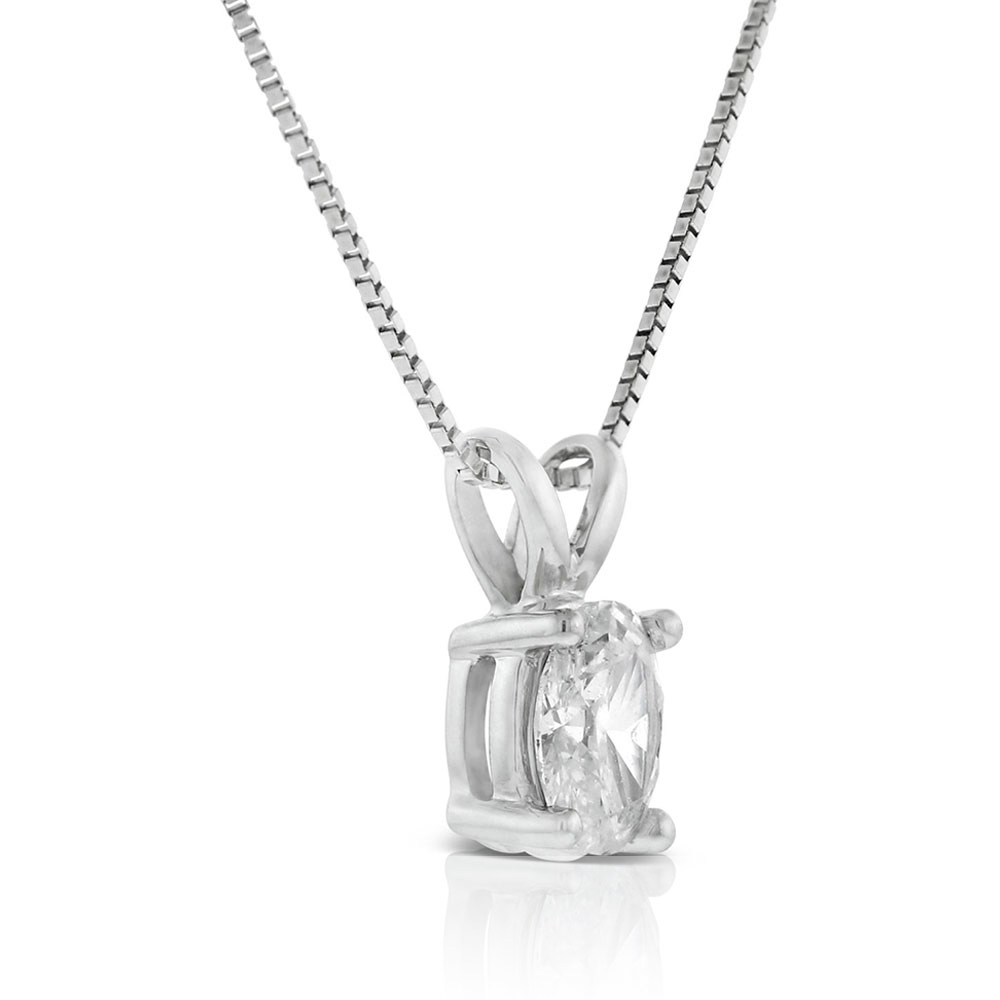 Oval Diamond Pendant, ⅓ Carat Total Weight, 14K White Gold