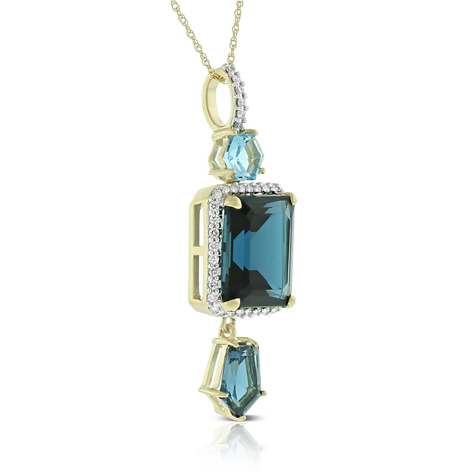 Geometric Blue Topaz & Diamond Pendant, 14K Yellow Gold