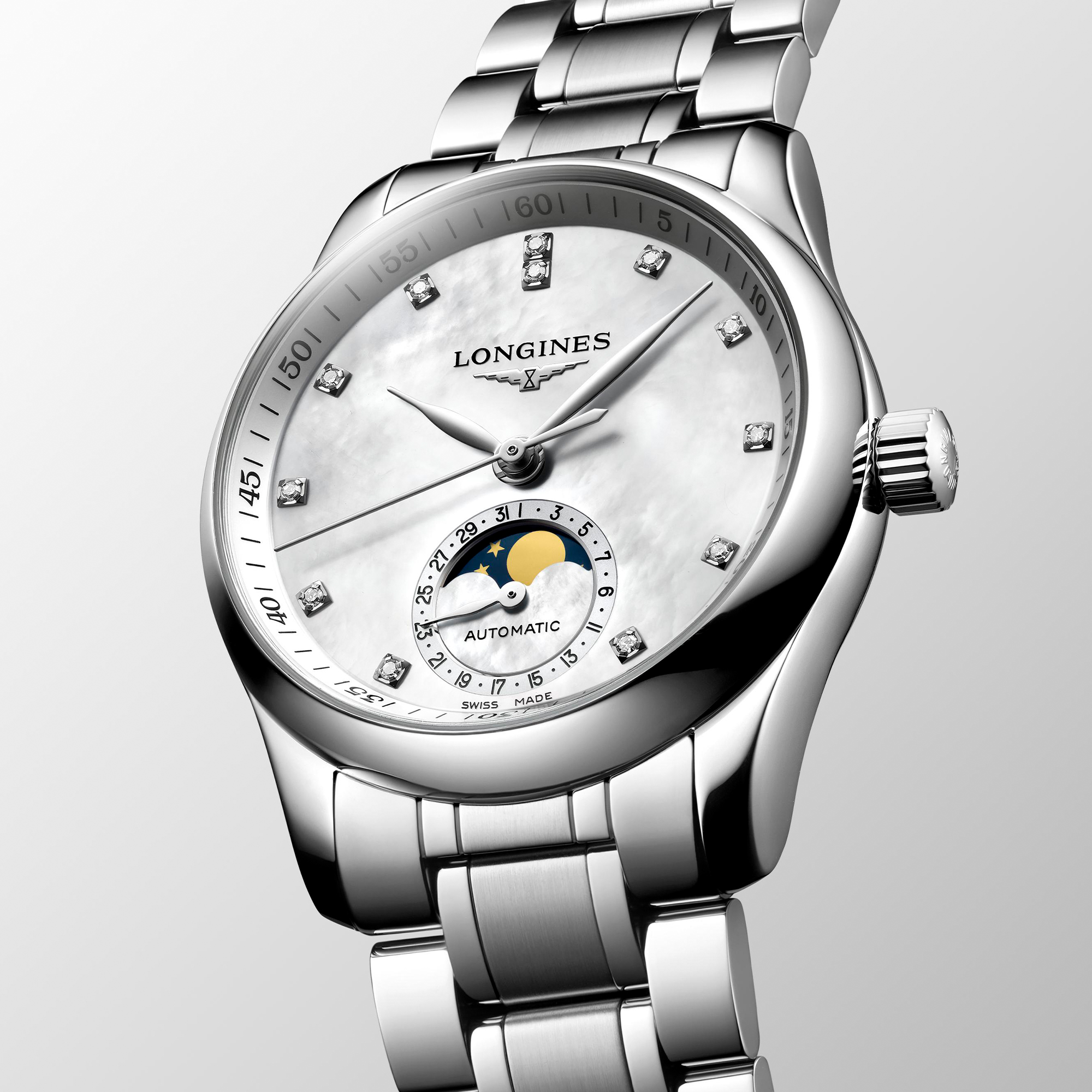 Longines Master Collection Moonphase White Dial Watch, 34mm