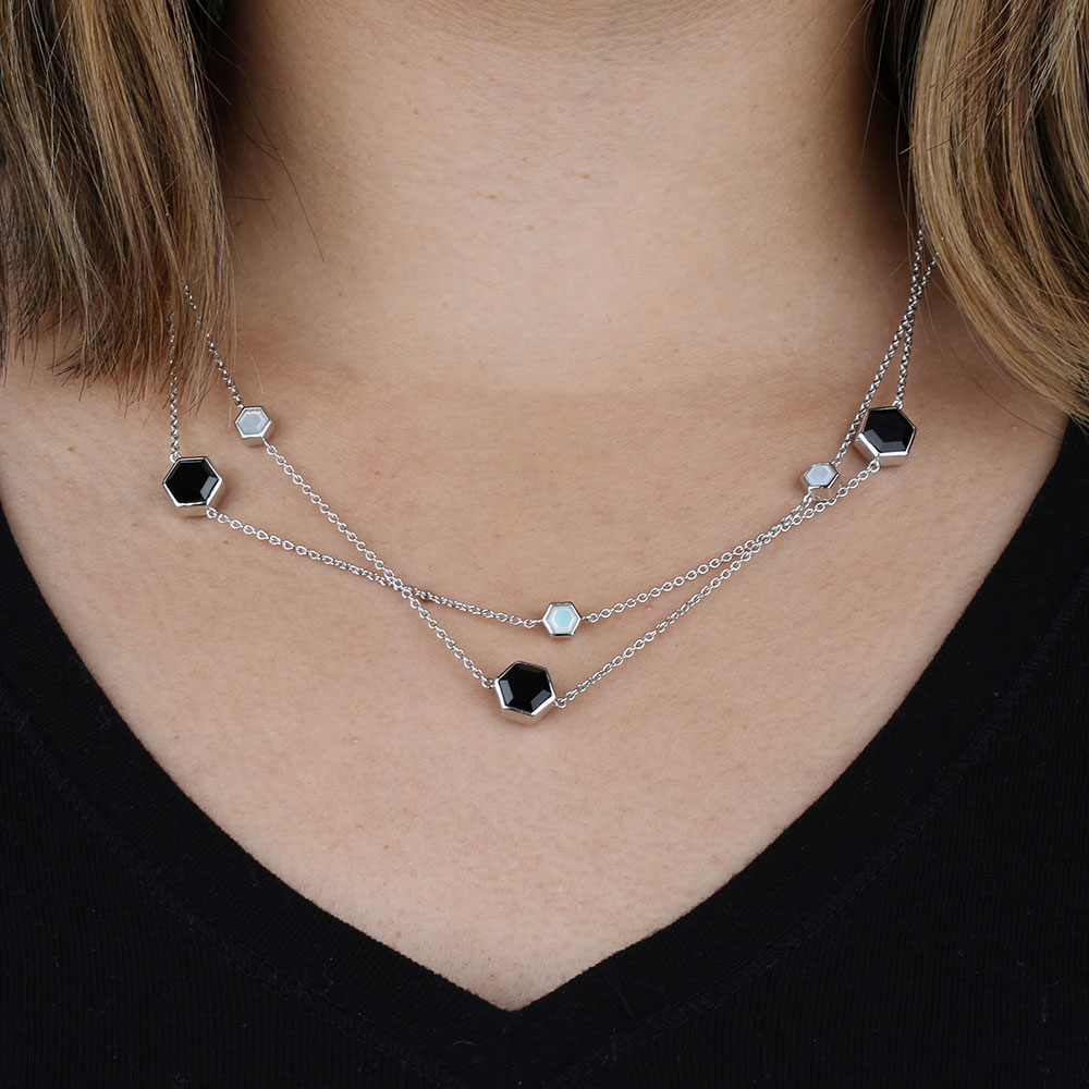 Onyx & Mother of Pearl Necklace 36"