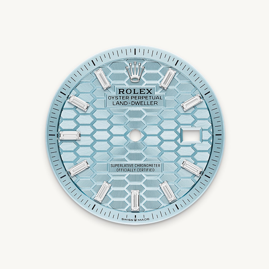 rolex land-dweller in platinum, m127286tbr-0001 - ice-blue dial - ben bridge