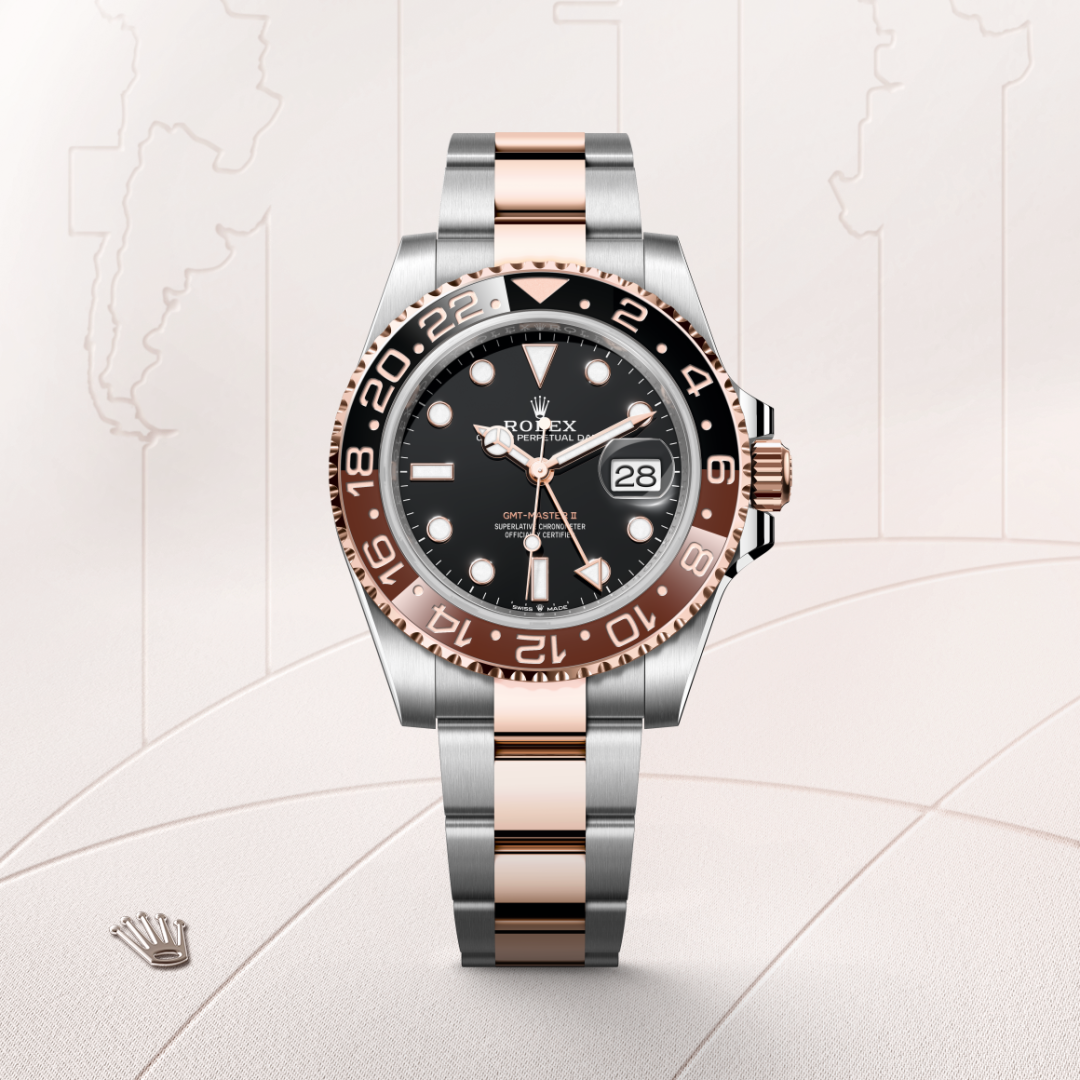 rolex gmt-master ii in everose rolesor - combination of oystersteel and everose gold, m126711chnr-0002 - watch with background color - ben bridge