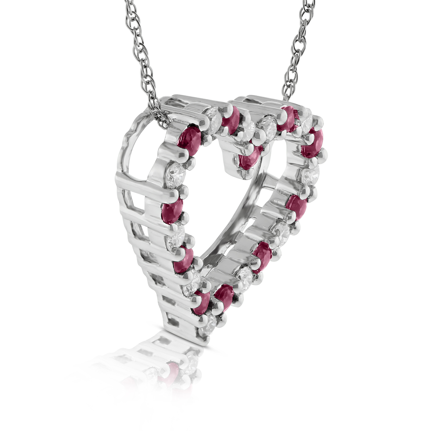 Ruby & Diamond Heart Pendant 14K