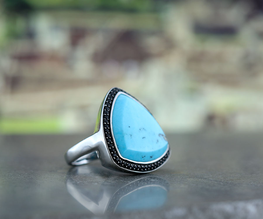 Turquoise & Black Sapphire Ring