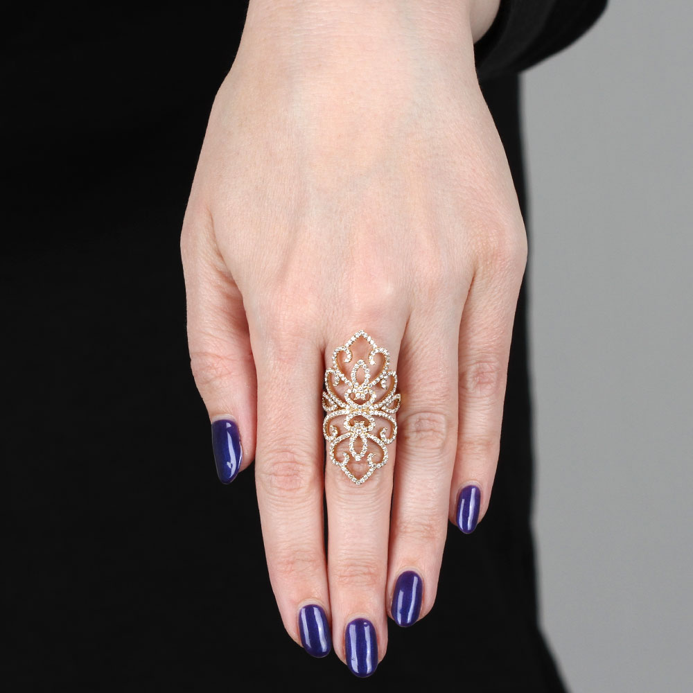Long Floral Lace Diamond Ring 14K, 1.5 ctw.