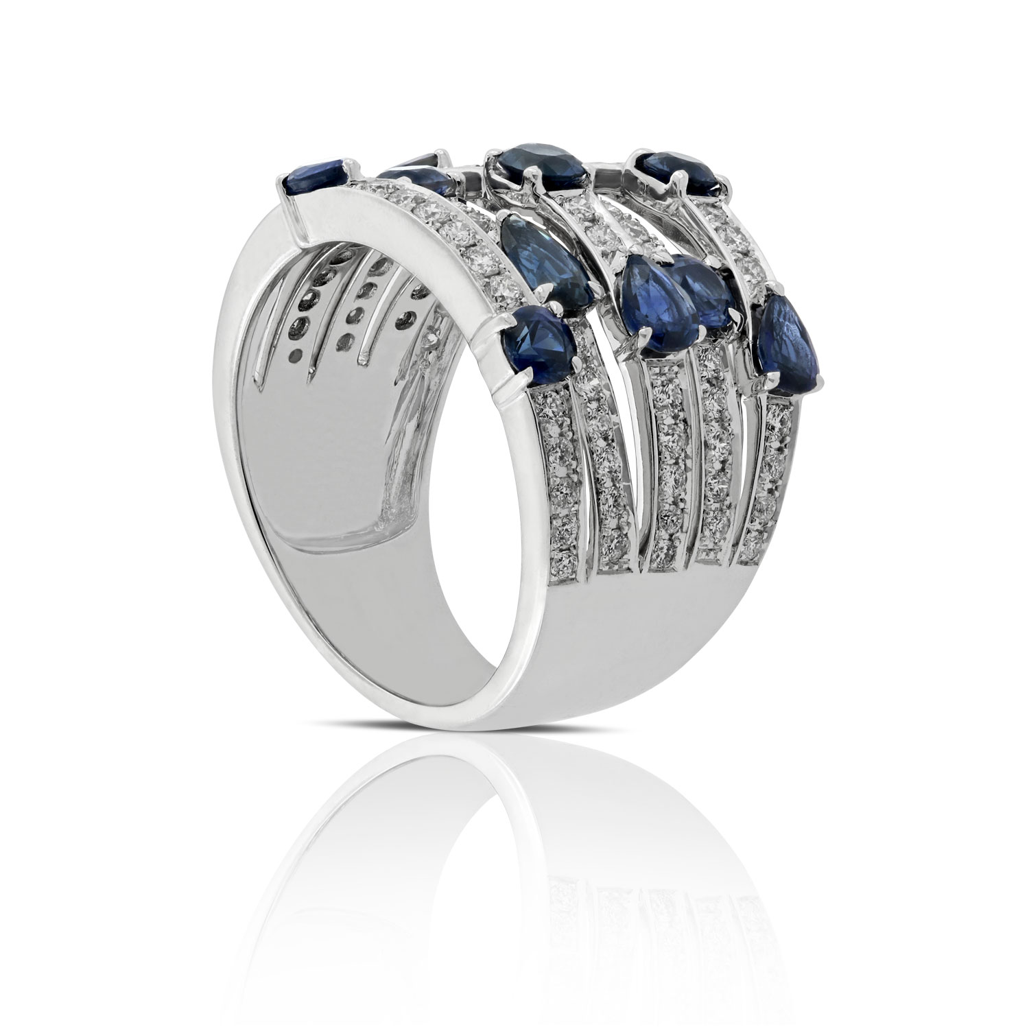 Sapphire & Diamond Multi-Row Ring 14K